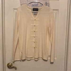 Sag Harbor Sparkly Cream Button Down Sweater
